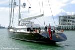 ID 3508 KOKOMO (2000. Renamed KOKOMO OF LONDON, NUBERU BLAU) - a 40-metre sloop built by Alloy Yachts of Auckland, New Zealand seen leaving Auckland Viaduct Basin. She was the winner of the 2000 International...