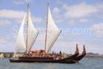 ID 5103 AOTEAROA ONE - twin-hulled waka hourua (ocean-going or bluewater) voyaging canoe based in Auckland (Tamaki Makaurau) was participating in the Tall Ships class of the 169th Auckland Anniversary Day...