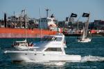 ID 6940 M.V. GLADIATOR - a 17m, 18knot fishing charter boat operated by Skipper Solutions NZ from their Viaduct Harbour base in Auckland. Seen here outbound from the city, two All Black pennants proudly fly...