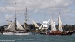 ID 5091 SOREN LARSEN (1949/125grt), a brigantine and star of the BBC's 1970's series The Onedin Line, AOTEAROA ONE (right) a Polynesian waka hourua (ocean-going or blue water voyaging canoe) and the Spirit of...
