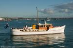 ID 8587 AKARANA (1960) a former Auckland Harbour Board pilot launch, now fully restored to her original condition, officially fired the starting gun for the 2013 Auckland Anniversary Day Regatta tug race.