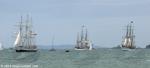 ID 9237 TALL SHIPS FESTIVAL, AUCKLAND - The fleet arrives en-masse for the first ever tall ships festival in the City of Sails. Seen here, from left are the Jubilee Sailing Trust's LORD NELSON (UK, 1986, a...