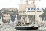 ID 9287 LORD NELSON (UK) built specifically to be sailed by both the able-bodied and physically impaired, leads PICTON CASTLE (Canada) out from the 