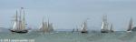 ID 9236 TALL SHIPS FESTIVAL, AUCKLAND - The fleet arrives en-masse in gusty conditions for the inaugural tall ships festival in Auckland. Seen here rounding North Head as they sail into the Waitemata Harbour...