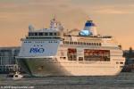 ID 9610 PACIFIC PEARL (1989/63524grt/IMO 8611398, ex-OCEAN VILLAGE, ARCADIA, STAR PRINCESS, SITMAR FAIRMAJESTY. Transfer to CMV and renamed COLUMBUS in 2017. Laid up since 2021) outbound from Auckland at the...