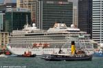 ID 11169 VIKING SUN (2017/47842grt/4797dwt/IMO 9725433) alongside in Auckland during her inaugural world cruise, seen here surrounded by an array of new and old tugs and towboats after the conclusion of the...