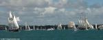 ID 9301 YOUNG ENDEAVOUR (left) JANE GIFFORD (centre), EUROPA and Oosterschelde accompanied by a large farewell flotilla make their way along the Rangitoto Channel offshore from Takapuna as the tall ships...