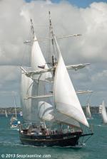 ID 9296 YOUNG ENDEAVOUR (Australia) makes good speed as she leaves Auckland for home.