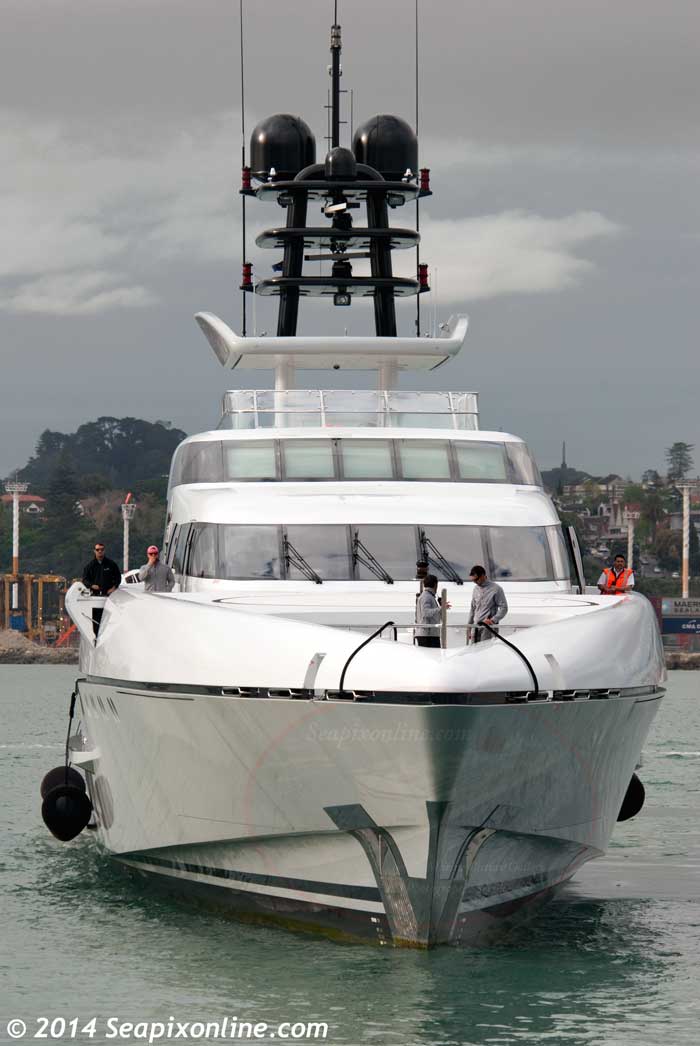 DRAGONFLY (2009/833grt/73.3m/240.49' loa, ex-SILVER ZWEI) moved into drydock at the Babcock NZ shipyard at Devonport, Auckland 21 Oct 2014. Built by Silver Yachts of Western Australia she has a range of 4000nm with a top speed of 27 knots. 21 October 2014. Photo by Â© 2014 SeapixOnline.com