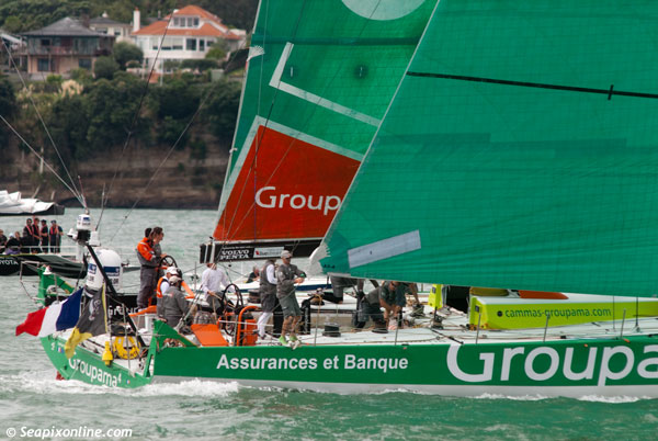 GROUPAMA - the French entrant and holding overall 2nd place at the halfway point of the 2011/12 Volvo Ocean Race, compete in the in-port practice racing in Auckland, NZ. 16 March 2012. Photo by SeapixOnline.com