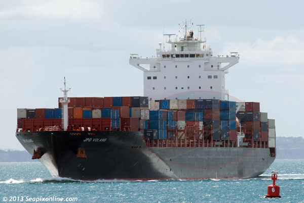 JPO VOLANS (2010/41225grt/50334dwt/IMO 9430777. Renamed VOLANS in 2019) passes No. 6 buoy inbound to Auckland, NZ from Brisbane, Australia. 28 October 2013. Photo by Â© 2013 SeapixOnline.com