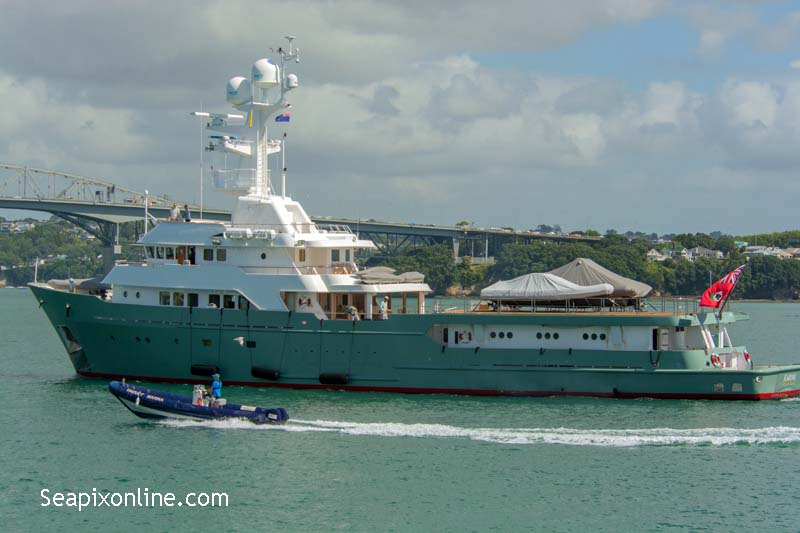 KARIMA - (1993/537grt/IMO 1002706, ex-MAUPITI) built by Amels Holland B.V, this steel hulled 49m (160.7') motor yacht is seen arriving into Auckland's Silo Marina. Cruising at 12 knots she carries up to 14 crew and provides accommodation for up to 12 guests. 1 February 2019 . Photo by Â© 2019 SeapixOnline.com