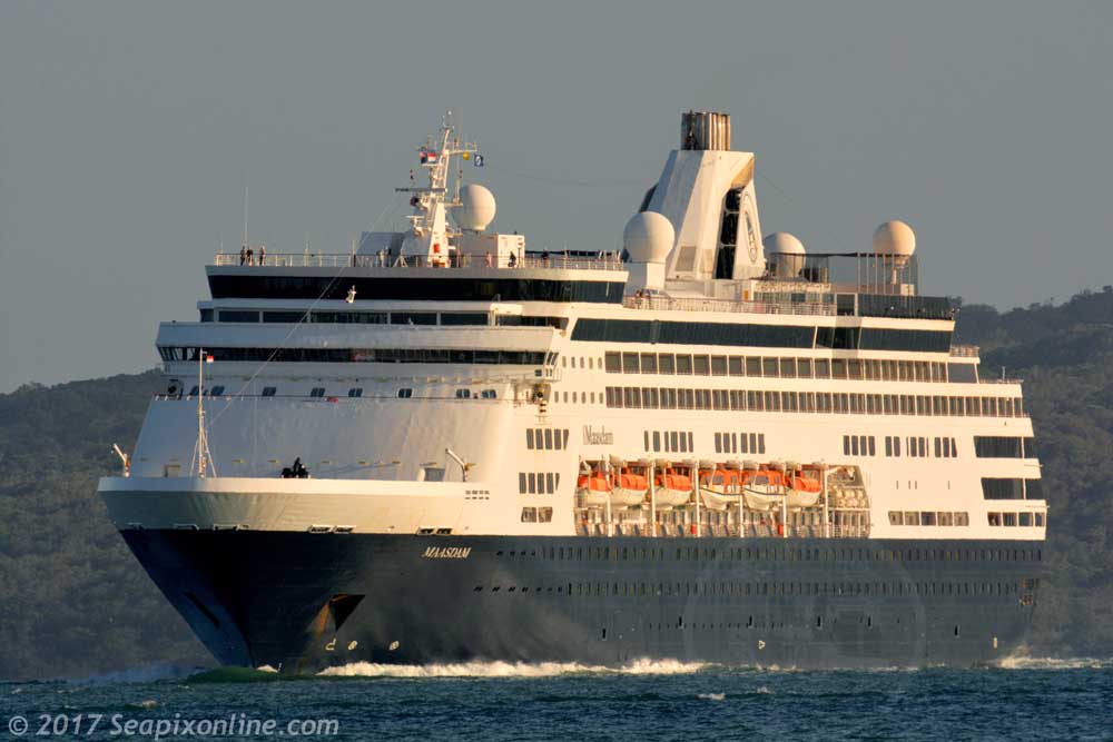 MAASDAM (1993/55575grt/7406dwt/IMO 8919257) - makes an early morning arrival in Auckland this morning. Cruising the South Pacific region for a second season, she arrived from Fiji soon after sunrise. Built by Fincantieri in Italy, she is owned and managed by Holland America Line of Seattle, Washington. Since these pictures were taken, as at the end of 2021 she was laid up in Greece with no plans announced. She was renamed AEGEAN MYTH by then new owners Seajets, then in 2022 again renamed RENAISSANCE under new French cruise line Compagnie FranÃ§aise de CroisiÃ¨res (CFC) but never sailed under the name. Now in 2023, news that she has been sold again to Victoria Cruise Lines and until plans are firmed up will not be renamed.  19 December 2017. Photo by Â© 2017 SeapixOnline.com