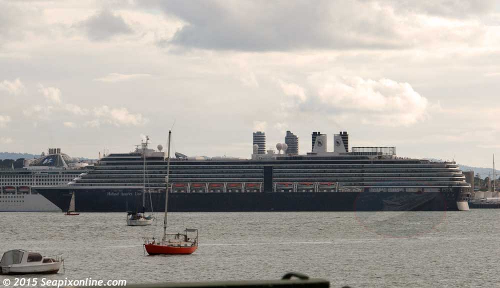 OOSTERDAM (2003/82305grt/10965dwt/IMO 9221281) departing Auckland early this evening (5 April) for the final time, bound for Tauranga. She is to be replaced next season by NOORDAM. Anyone think she could look good with four funnels? 5 April 2015. Photo by Â© 2015 SeapixOnline.com