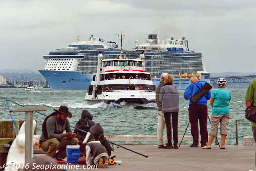 OVATION OF THE SEAS (2016/168666grt/IMO 9697753/348m loa) - the largest ship to ever visit New Zealand, about to sail for Sydney following her maiden call at Auckland. 27 December 2016. Photo by Â© 2016 SeapixOnline.com