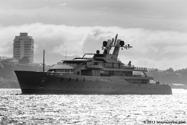 PACIFIC (2010/2959grt) - built by Lurssen Yachts of Germany, the 85.2m superyacht arrives in Auckland, New Zealand for her maiden call. Inbound from Sydney, Australia, the Cayman Islands-registered, steel-hulled yacht's exterior was designed by German Frers and her interior by Bannenberg and Rowell Design of Fulham, London. Owned by Russian oligarch Leonid Mikhelson. 22 September 2013. Photo by Â© 2013 SeapixOnline.com