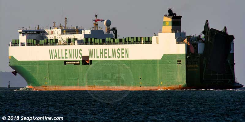 PARSIFAL (2011/75251grt/43878dwt/IMO 9515395) - Wallenius Wilhelmsen's Series 5 PCTC (pure car and truck carrier) sails from Auckland bound for Port Kembla, Australia. 8 May 2018. Photo by Â© 2018 SeapixOnline.com