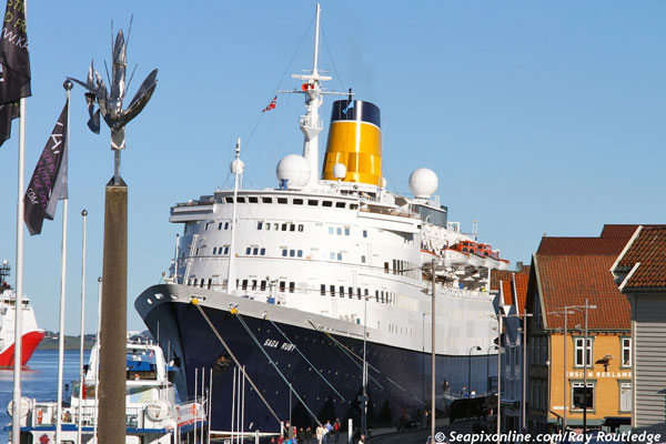 SAGA RUBY (1973/24492grt/IMO 7214715, ex-CARONIA, VISTAFJORD. Renamed OASIA. Scrapped 2017) alongside at Stavanger, Norway during a recent cruise to the Norwegian fjords. September 2012. Photo by Â© 2012 Ray Routledge (ray.routledge@yahoo.co.uk)