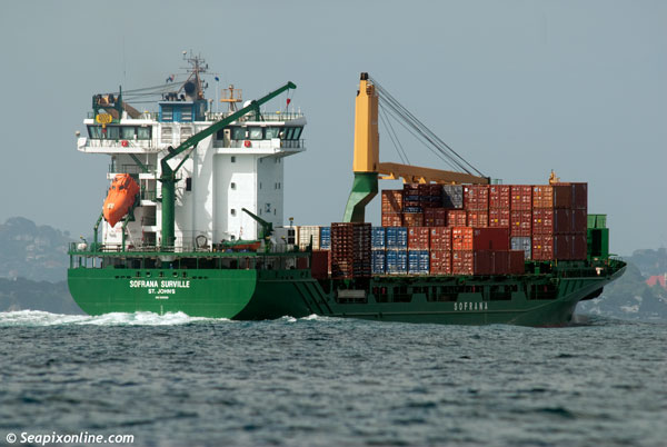 SOFRANA SURVILLE (2007/9935grt/IMO 9295529, ex-MONIA. Renamed AVILA) approaching the Auckland pilot station, inbound to Auckland from the port of Tauranga. 11 January 2013. Photo by Â© SeapixOnline.com