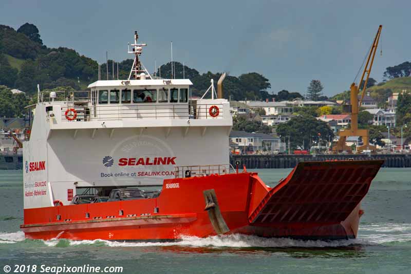 SEABRIDGE (2014/485grt) - an Auckland-based vehicular/passenger ferry seen inbound to the Sealink Ferries terminal at Auckland's Viaduct Basin. 26 November 2018. Photo by Â© 2018 SeapixOnline.com