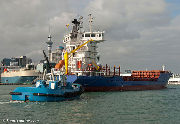 TINI (2005/6701grt/8200dwt/IMO 9319583. To be renamed SPIRIT OF INDEPENDENCE) - Pacifica Shipping's new vessel the 672-TEU, 2005-built TINI arrived in Auckland on 14 December.
To be renamed SPIRIT OF INDEPENDENCE the 6700-tonne container ship is to replace the 1997-built SPIRIT OF RESOLUTION (ex-PASADENA) which has given fifteen years service on the New Zealand coast.
Carrying nearly 300 more containers and being 40% larger than SPIRIT OF RESOLUTION the new vessel meets the increasing demand for transhipment of refrigerated cargo, both domestically and internationally. 
Pacifica will now utilise the main port of Auckland and no longer call at the port of Onehunga on Auckland's Manukau Harbour and the new ship, sailing in conjunction with SPIRIT OF ENDURANCE (ex-CCL MOJI, ex-PANJANG) will make weekly calls at Auckland, Lyttelton, Nelson and New Plymouth.
 14 December 2012. Photo by Â© SeapixOnline.com