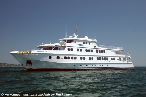 TRUE NORTH (2005/776grt/80dwt/IMO 9308651) - an Australian-flagged expedition cruise yacht owned by North Star Cruises is based in the Whitsunday Islands, Queensland. She carries up to 36 guests and carries her own helicopter. She caught fire in March 2013 while off Munster, Australia. The fire, caused by a lamp in a third deck cabin, caused around A$100,000 worth of damage. 8 January 2013. Photo by Â© SeapixOnline.com