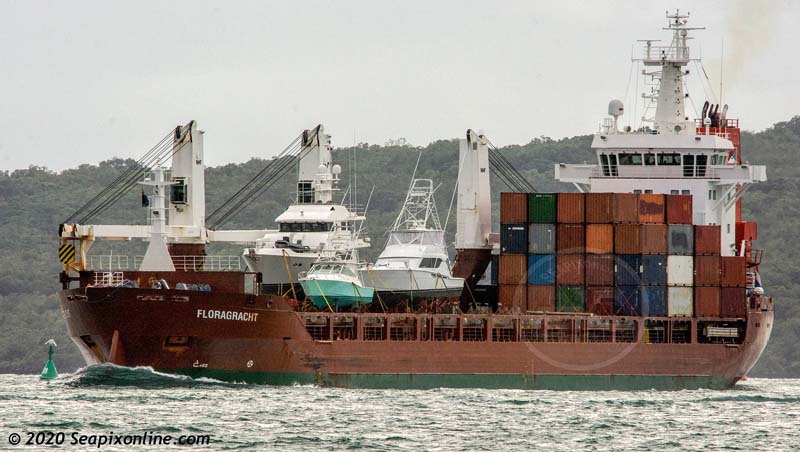 FLORAGRACHT (2011/8620gt/12178dwt/IMO 9509968) arriving in Auckland to discharge a number of yachts and motor yachts. Owned and managed by Spliethoffâ€™s Bevrachtings of Amsterdam. 29 May 2021. Photo by Â© 2021 SeapixOnline.com