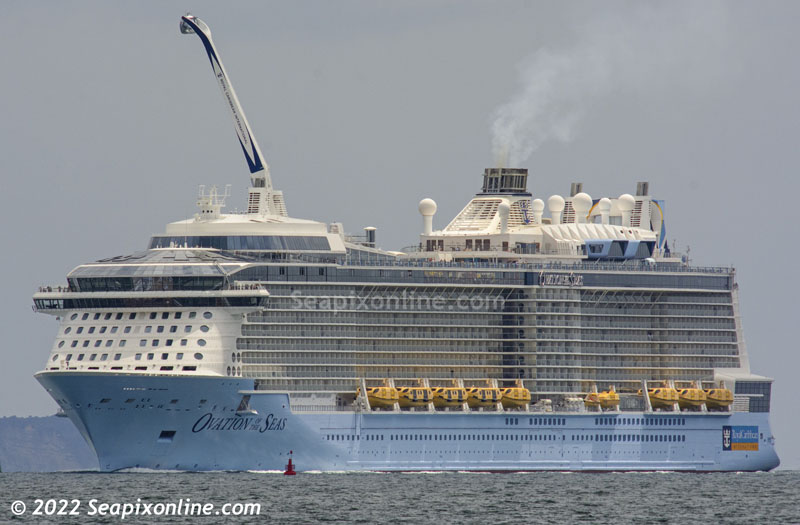 Royal Caribbean's OVATION OF THE SEAS (2016/168666grt/IMO 9697753/348m loa) first call in two and a half years, arriving late morning from Sydney, Australia, made for a very busy day at Ports of Auckland's Fergusson Wharf. It was also the very first time the 347m mega-cruise ship came alongside rather than holding position in mid-harbour. However, no flash cruise ship terminal for her, instead coming alongside at the Fergusson Container Terminal northern berth and treating onlookers to the sight of a very large (by NZ standards) ship spinning mid-harbour, in her own length, courtesy of bow and stern thrusters (and very little assistance (if any) from the three port tugs. 
She sailed later in the evening for the Bay of Islands. 
  29 November 2022. Photo by Â© 2022 SeapixOnline.com