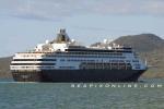 ID 3635 STATENDAM (1993/55819grt/IMO 8919245. Renamed PACIFIC EDEN for P&O Australia and then VASCO DA GAMA in 2018 by new owners CMV) with Rangitoto Island in the background, passes outbound from Auckland,...