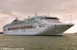 ID 4989 DAWN PRINCESS (1997/77441grt/IMO 9103996. Renamed PACIFIC EXPLORER in 2017) arrives in Auckland from the port of Tauranga after a short overnight voyage. She is due to transfer from Princess Cruises...
