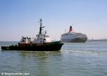 ID 7178 FLYING KESTREL (1976/243grt/IMO 7528491. Renamed ARION) operated by Howard Smith Towage. her returns to her berth after sailing QUEEN ELIZABETH 2 on another trans-Atlantic crossing to New York from...