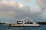ID 6683 GALAXY - an Isle of Man-flagged superyacht in Auckland, New Zealand having arrived earlier in the day from Australia, makes for her berth at sunset having cleared Customs inspection. At 56m overall,...