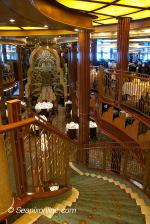 ID 6814 QUEEN ELIZABETH (2010/90901gt/IMO 9477498) - the staircase leading from the upper level on Deck 3 down to the lower level of the elegant Britannia Restaurant on Deck 2.