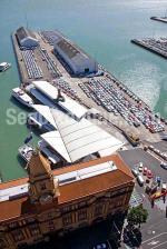 ID 6194 QUEENS WHARF, Port of Auckland, NZ - Used mainly for the discharge and consolidation area for imported motor vehicles, this dilapidated wharf also doubles on busy cruise traffic days as a second...
