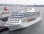 ID 5176 TAHITIAN PRINCESS (1999/30277grt/IMO 9187899, ex-R-FOUR. Renamed OCEAN PRINCESS then SIRENA in 2016)  alongside at Queen Wharf having arrived in Auckland, NZ from Nukualofa minutes astern of Cunard's...