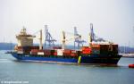 ID 7004 WEHR FLOTTBEK (1999/16802grt/IMO 9204477. Renamed ALIANCA BAHIA, CCNI FORTUNA, JOANNA) manoeuvres in the upper swing ground before berthing at the SCT container terminal, Southampton, England at the...
