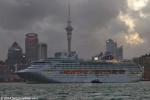 ID 9831 DAWN PRINCESS (1997/77441grt/IMO 9103996. Renamed PACIFIC EXPLORER in 2017) makes an evening departure from Auckland bound for Tauranga. She is due to transfer from Princess Cruises to P&O Australia...