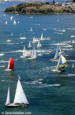 ID 8158 EUROMARCHE (bottom left) and other entrants in the 1981-82 Whitbread Round the World Yacht Race  begin the third leg to Mar del Plata, Argentina.