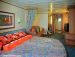 ID 7503 EXPLORER OF THE SEAS (2000/137308grt/IMO 9161728)- a Balcony Stateroom complete with lifejackets laid out for arriving passengers.