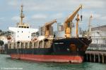 ID 7628 FORUM PACIFIC (1985/2800gt/IMO 8506452, ex-CHARELLE, SOFRANA BLIGH, ANL TRADER, TARMSTEDT. Renamed REEF EXPRESS) alongside Auckland's Wynyard Wharf for repairs to her deck crances.