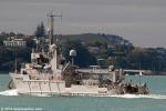 ID 9766 HMNZS MANAWANUI (AO9, 911-tonnes displacement, ex-STAR PERSEUS) a former North Sea oil-rig diving support vessel, heads to sea from the RNZN's Devonport Naval Base, Auckland.