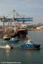 ID 9661 HAURAKI (2014/250grt/124dwt/IMO 9681015) - Ports of Auckland's latest tug, passing Fergusson Container Terminal, arrives in Auckland from the Damen shipyard in Changde, China. She is accompanied into...