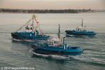 ID 9657 HAURAKI (2014/250grt/124dwt/IMO 9681015) - Ports of Auckland's latest tug fleet addition arrives in Auckland direct from her builders. She is seen here flanked by her new fleetmates WAKA KUME and...