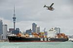 ID 9376 MSC PRAGUE (2003/41078grt/48874dwt/IMO 9253301, ex-NORTHERN DELICACY, BARCELONA BRIDGE) departs Auckland's Fergusson Container Terminal bound for Brisbane, Australia. Passengersin a local seaplane...
