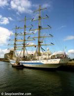 ID 8904 MIR (1988/2385grt) a full-rigged, tall-ship built in Gdansk, Poland as a cadet training ship for the Russian Merchant Marine. Carrying 2771 sq. metres of sail, she is seen here berthed in Southampton,...