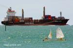 ID 11942 MOANA CHIEF (2011/IMO 9516741/18358grt/23305dwt/1740TEU, ex-HANSA LUDWIGSBURG) - China Navigation's New Zealand-registered container ship approaches Auckland this afternoon providing a backdrop to...