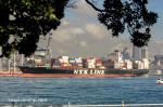 ID 11763 NYK FUTAGO (2011/44925grt/52190dwt/4682TEU/IMO 9487524) sails from Auckland bound for Lyttelton.