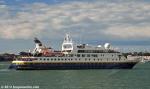 ID 9506 NATIONAL GEOGRAPHIC ORION (2003/3984grt/IMO 9273076, ex-ORION, ex-SUN EXPLORER) sails from Auckland's Queens Wharf following her renaming ceremony. The newest addition to the National Geographic fleet...
