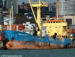 ID 9585 NORFOLK GUARDIAN (1987/1598grt/IMO 8600856, ex-ARKTIS OCEAN) alongside in Auckland awaiting her next voyage to Norfolk Island. Demolished 2018.
