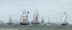 ID 9238 TALL SHIPS FESTIVAL, AUCKLAND - The fleet arrives en-masse the parade headed by the Spirit of Adventure Trust's own SPIRIT OF NEW ZEALAND (IMO 8975603), a three masted barquentine (second from left)....